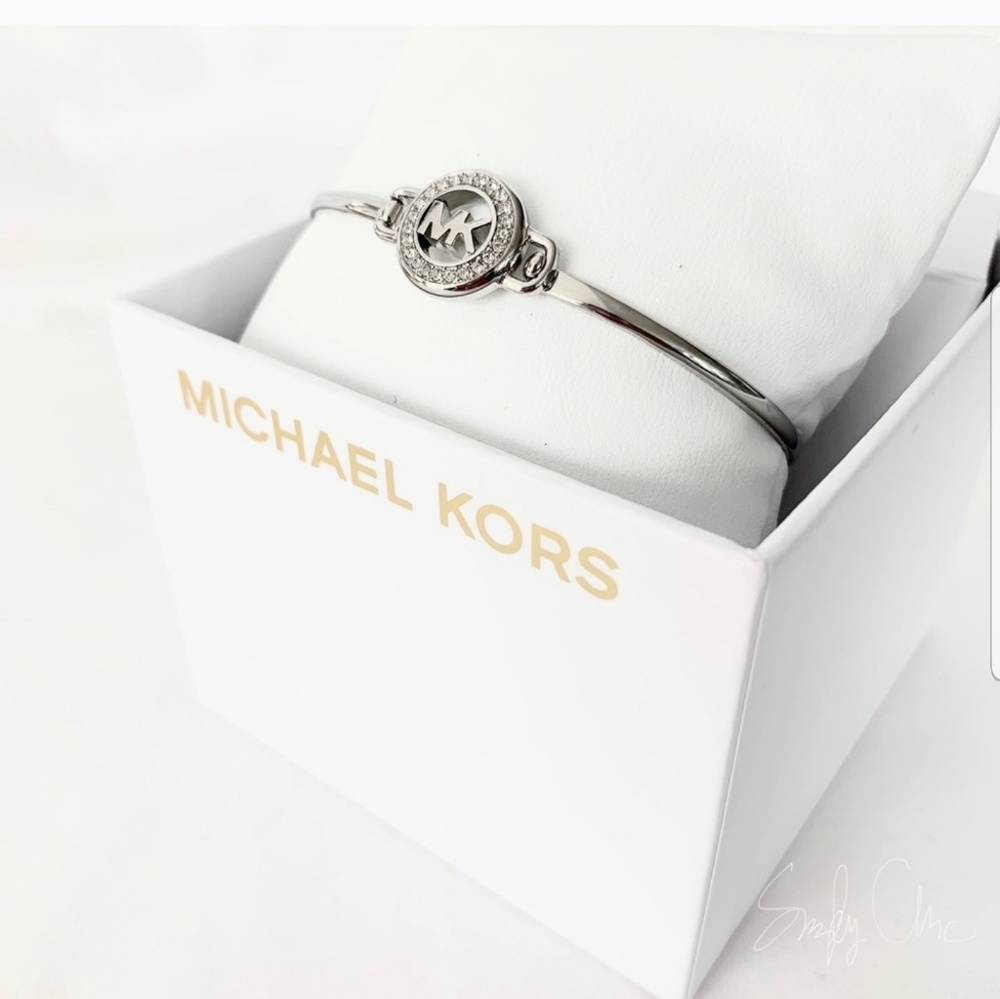 NWT authentic MK Silver tone pave logo bracelet
